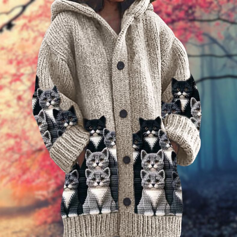 Janet - Warmer Damen-Pullover mit Knopfleiste und Kapuze
