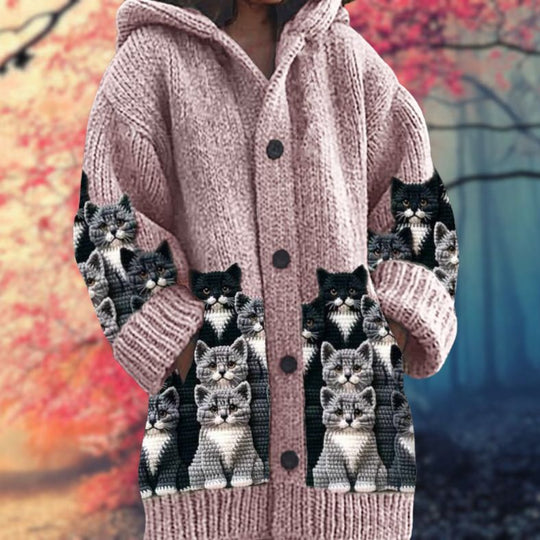 Janet - Warmer Damen-Pullover mit Knopfleiste und Kapuze
