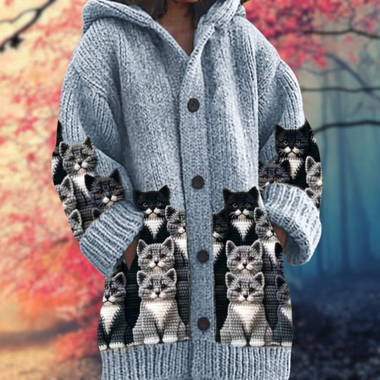 Janet - Warmer Damen-Pullover mit Knopfleiste und Kapuze