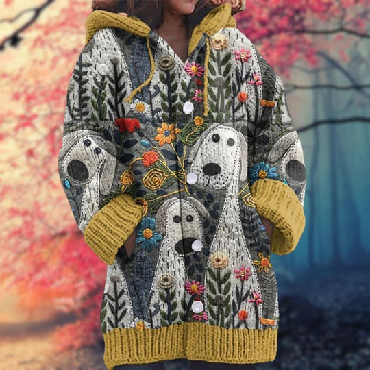 Janet - Warmer Damen-Pullover mit Knopfleiste und Kapuze