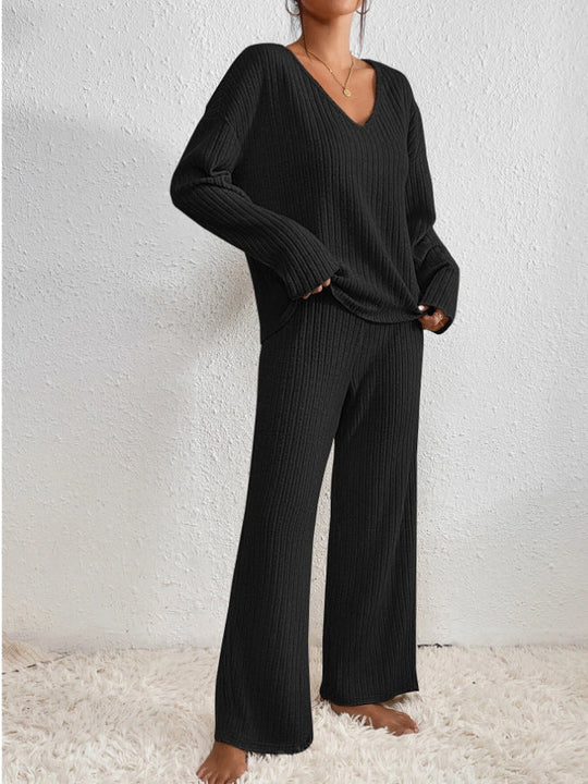 Cathy - Bequemes Zweiteiliges Set aus Rippstrick