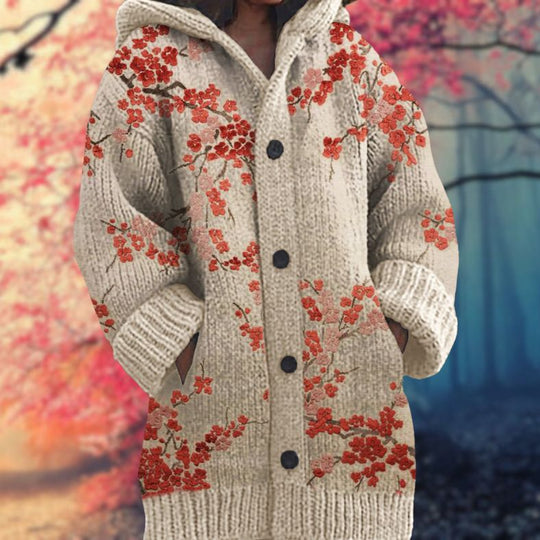 Janet - Warmer Damen-Pullover mit Knopfleiste und Kapuze