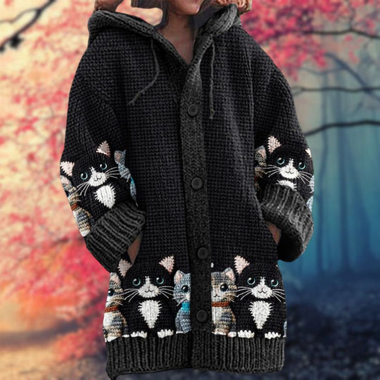 Janet - Warmer Damen-Pullover mit Knopfleiste und Kapuze