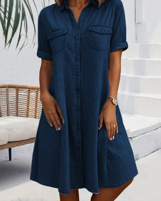 Sveta™ Kurzärmliges Jeanskleid mit Knopfleiste