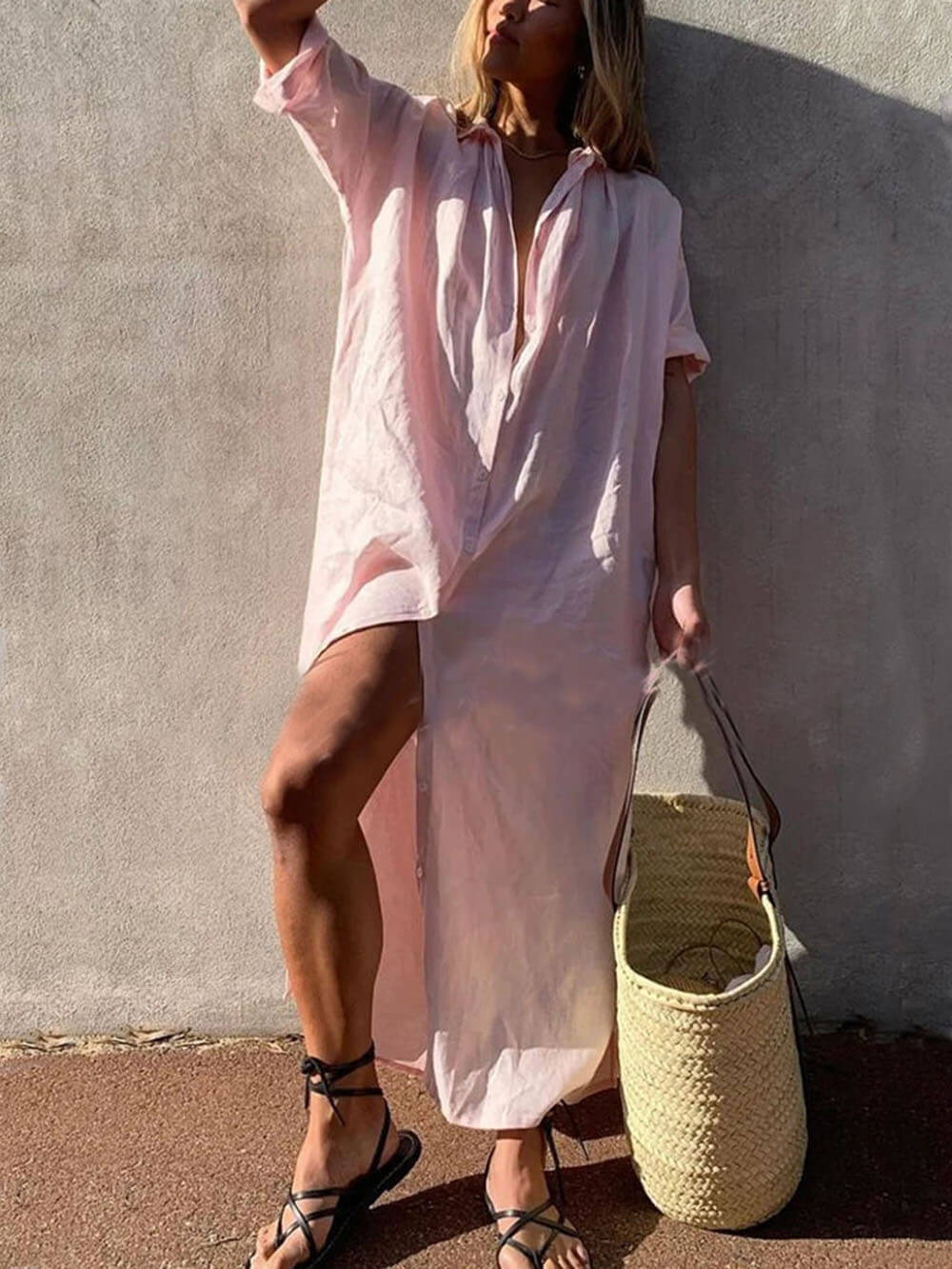 Jillian - Lockeres Hemd-Maxikleid
