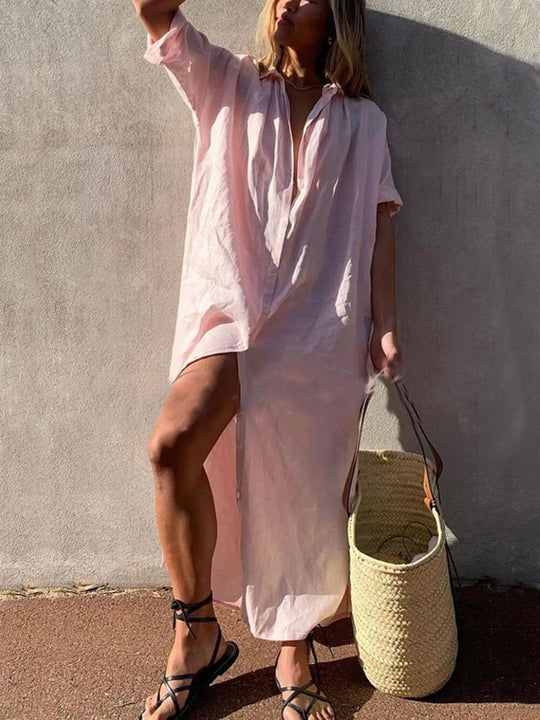 Jillian - Lockeres Hemd-Maxikleid
