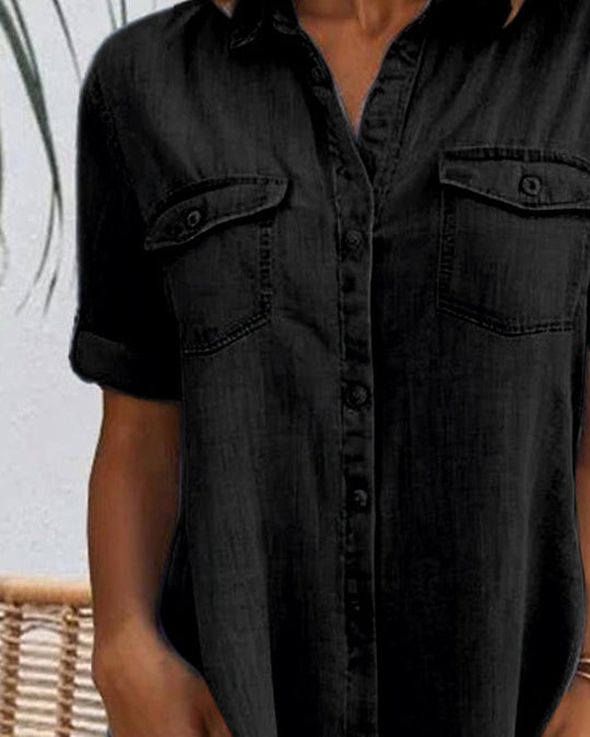Sveta™ Kurzärmliges Jeanskleid mit Knopfleiste