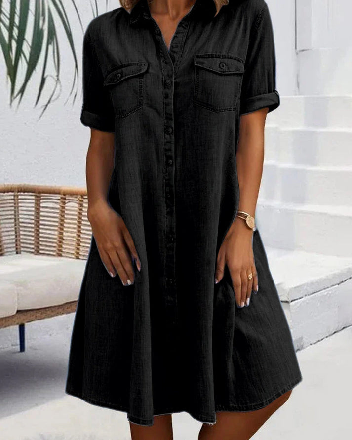 Sveta™ Kurzärmliges Jeanskleid mit Knopfleiste