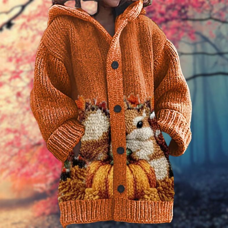 Janet - Warmer Damen-Pullover mit Knopfleiste und Kapuze