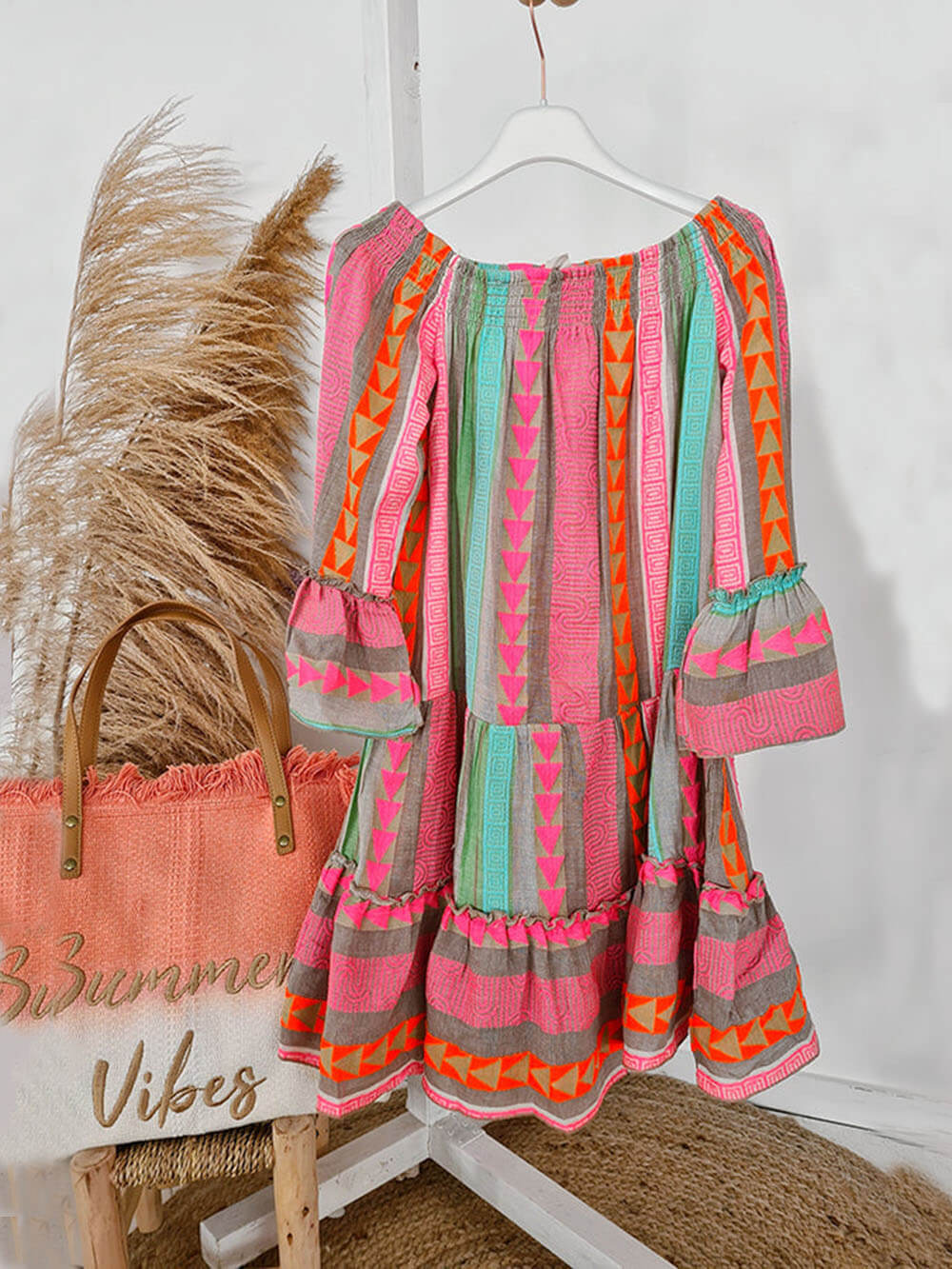 Joyce - Schulterfreies Boho-Minikleid