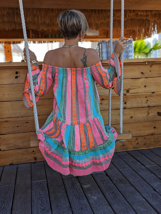 Joyce - Schulterfreies Boho-Minikleid