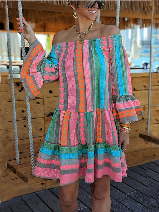 Joyce - Schulterfreies Boho-Minikleid