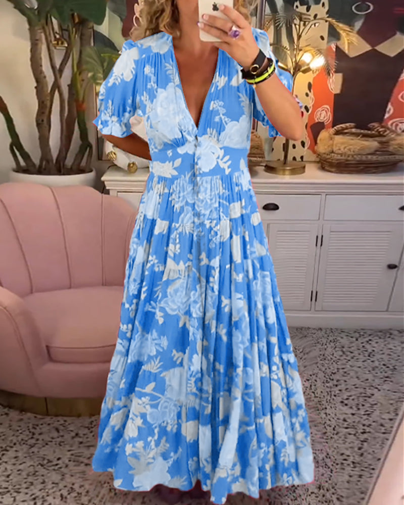 Catrisa - Kleid mit Blumenmuster, V-Ausschnitt und Taschen