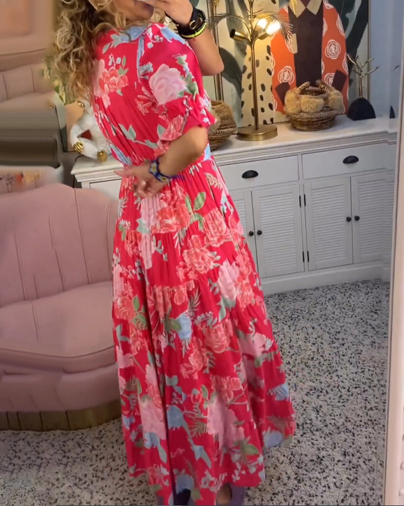 Catrisa - Kleid mit Blumenmuster, V-Ausschnitt und Taschen