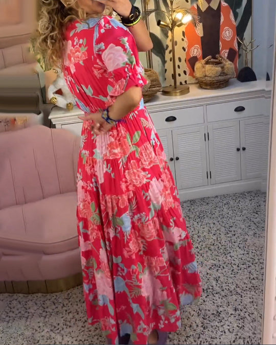 Catrisa - Kleid mit Blumenmuster, V-Ausschnitt und Taschen
