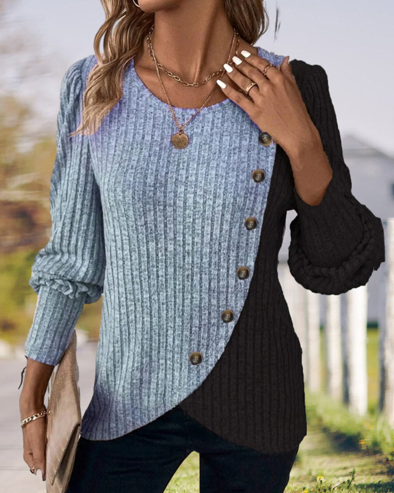 Gisela - Casual-Top mit Rundhalsausschnitt und dekorativen Knöpfen