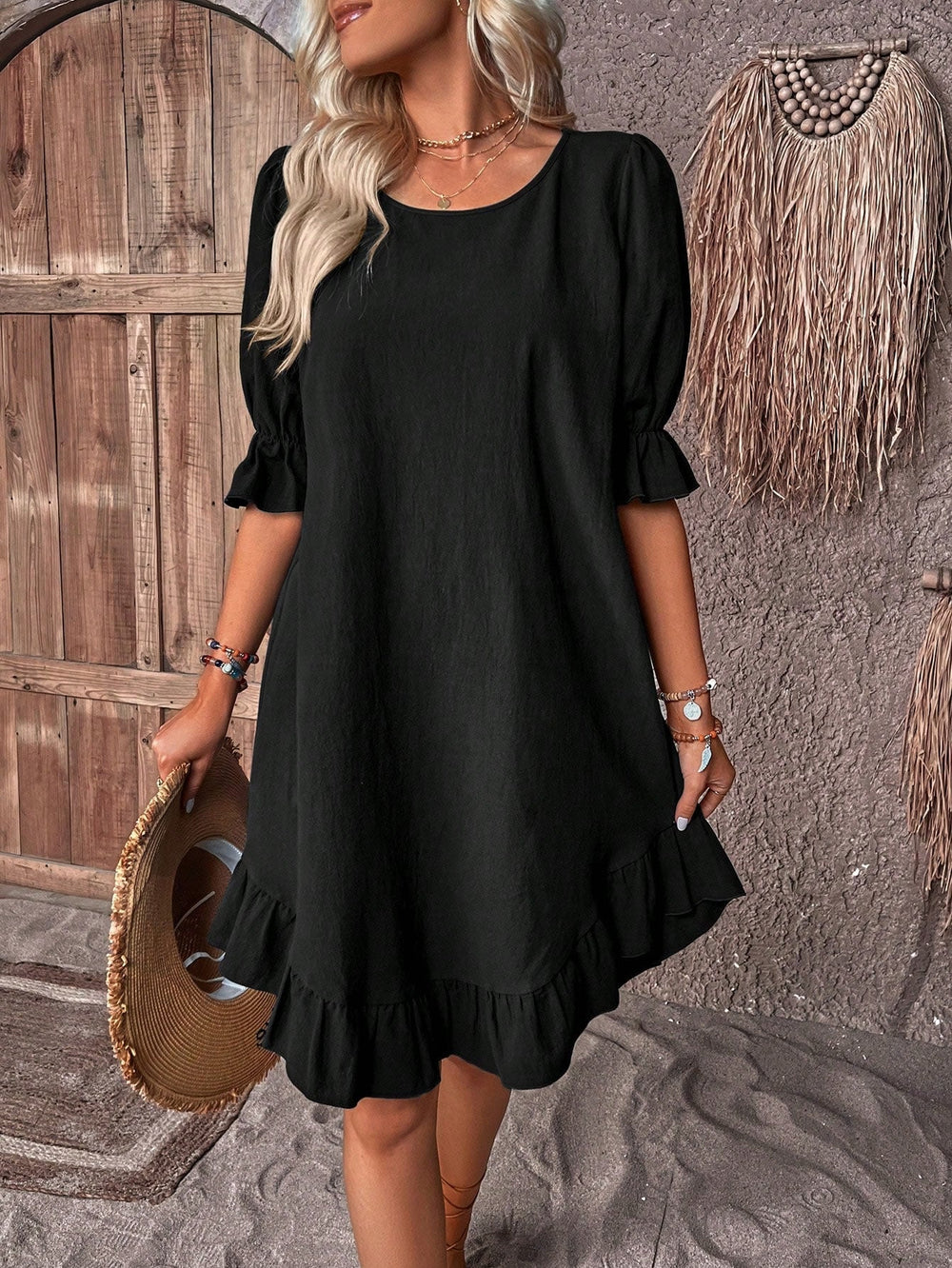 Zya - Elegantes Kleid mit Puffärmeln
