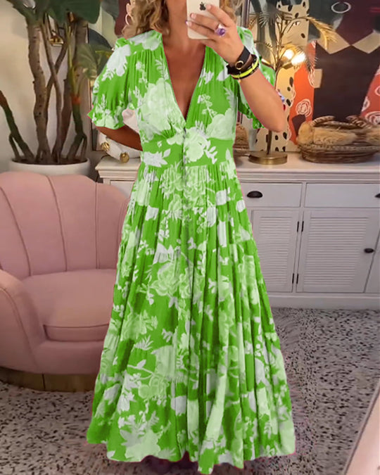 Catrisa - Kleid mit Blumenmuster, V-Ausschnitt und Taschen