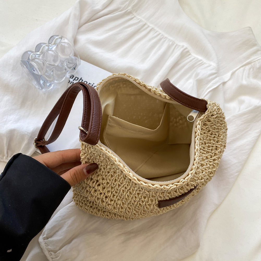 Lajah - Gewebte Schultertasche mit Reißverschluss für den Sommer, verstellbar und zeitlos