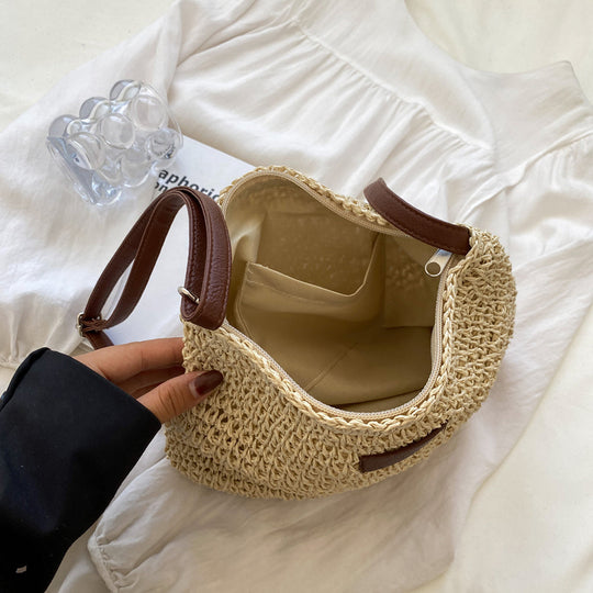 Lajah - Gewebte Schultertasche mit Reißverschluss für den Sommer, verstellbar und zeitlos