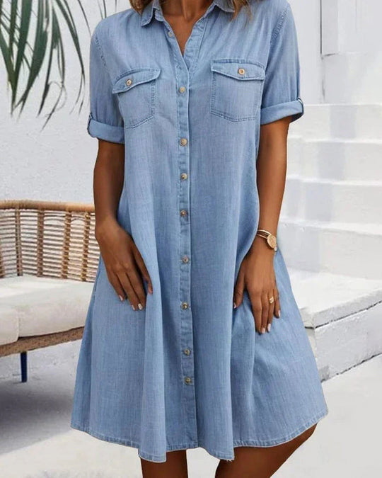 Sveta™ Kurzärmliges Jeanskleid mit Knopfleiste