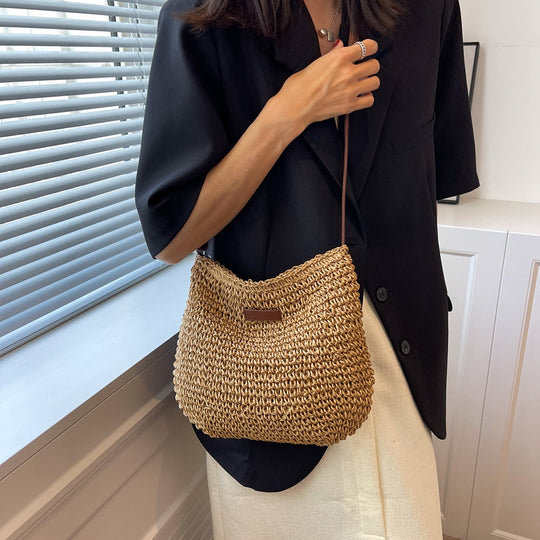 Lajah - Gewebte Schultertasche mit Reißverschluss für den Sommer, verstellbar und zeitlos