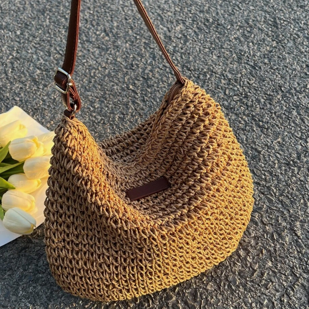 Lajah - Gewebte Schultertasche mit Reißverschluss für den Sommer, verstellbar und zeitlos
