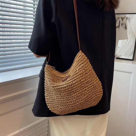 Lajah - Gewebte Schultertasche mit Reißverschluss für den Sommer, verstellbar und zeitlos