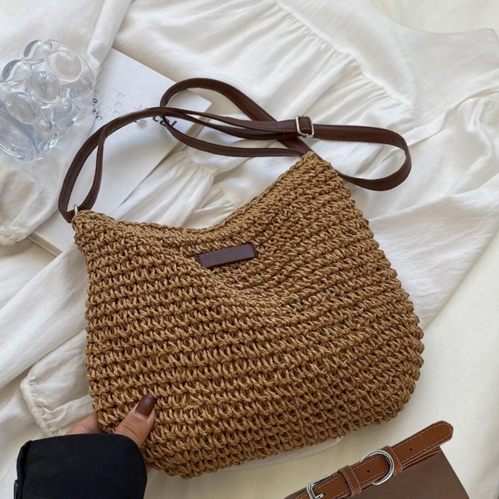 Lajah - Gewebte Schultertasche mit Reißverschluss für den Sommer, verstellbar und zeitlos