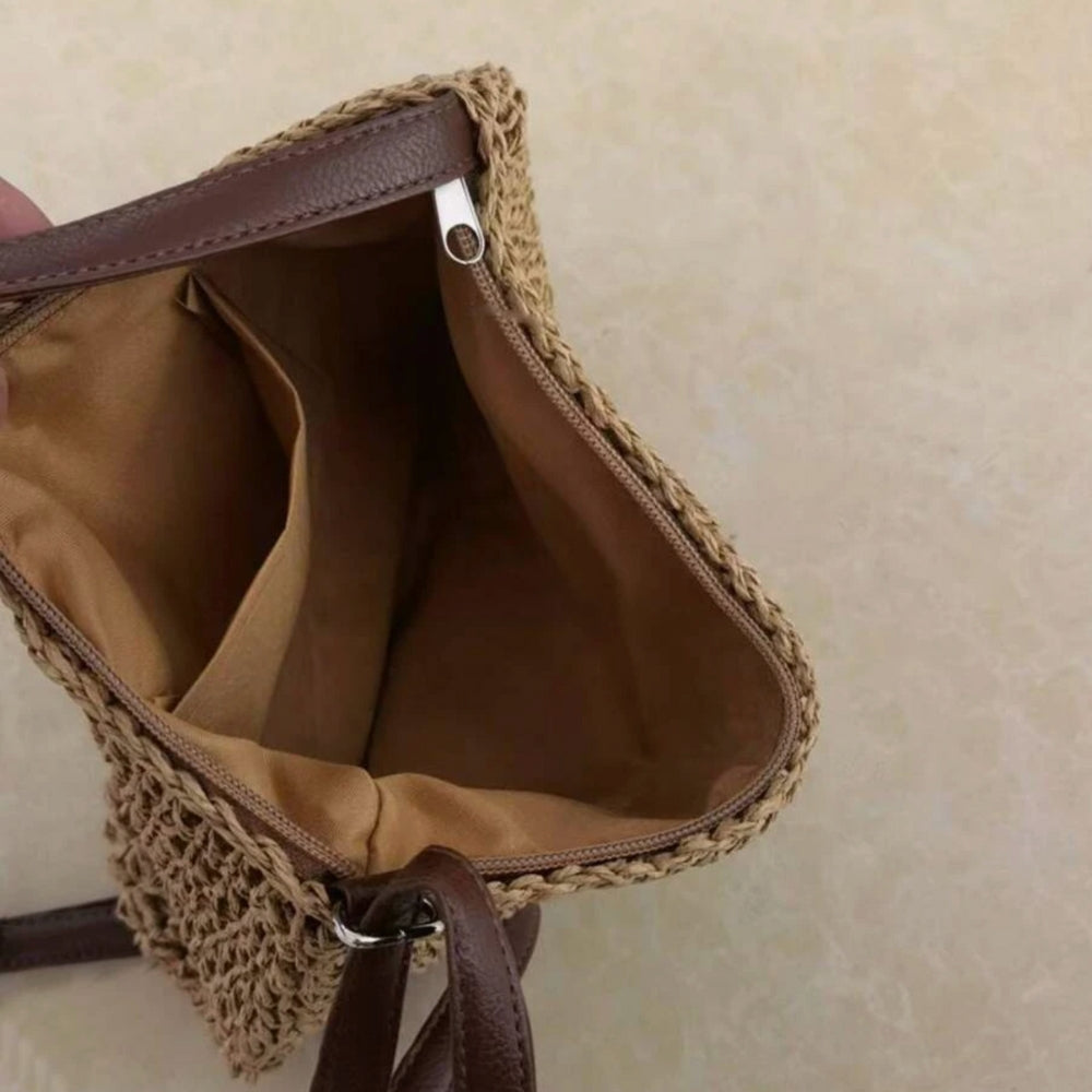 Lajah - Gewebte Schultertasche mit Reißverschluss für den Sommer, verstellbar und zeitlos