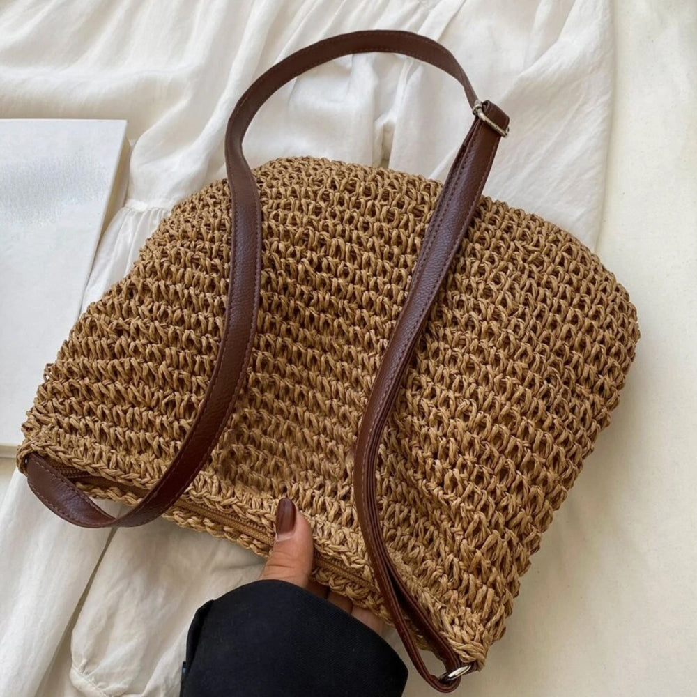 Lajah - Gewebte Schultertasche mit Reißverschluss für den Sommer, verstellbar und zeitlos