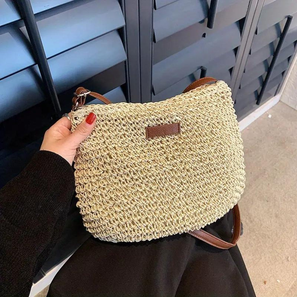 Lajah - Gewebte Schultertasche mit Reißverschluss für den Sommer, verstellbar und zeitlos