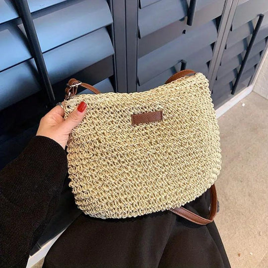 Lajah - Gewebte Schultertasche mit Reißverschluss für den Sommer, verstellbar und zeitlos