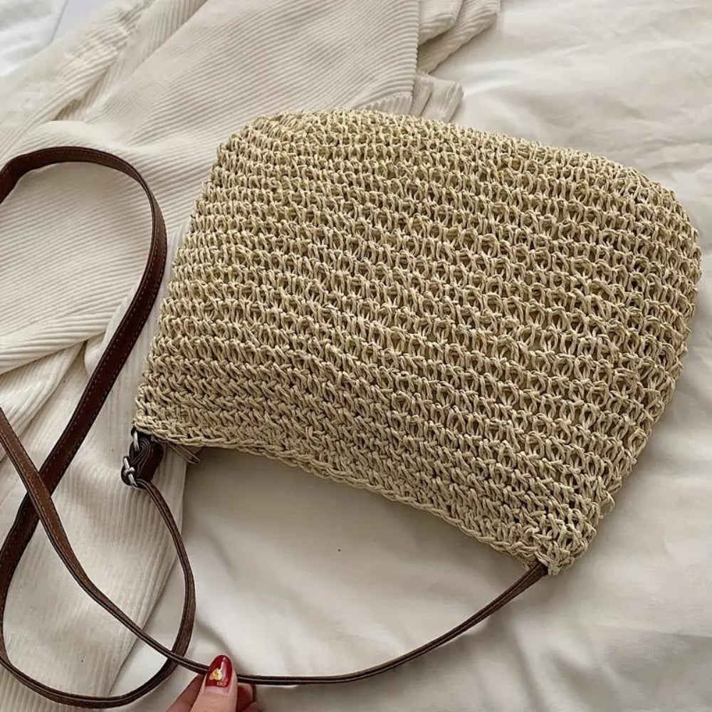 Lajah - Gewebte Schultertasche mit Reißverschluss für den Sommer, verstellbar und zeitlos
