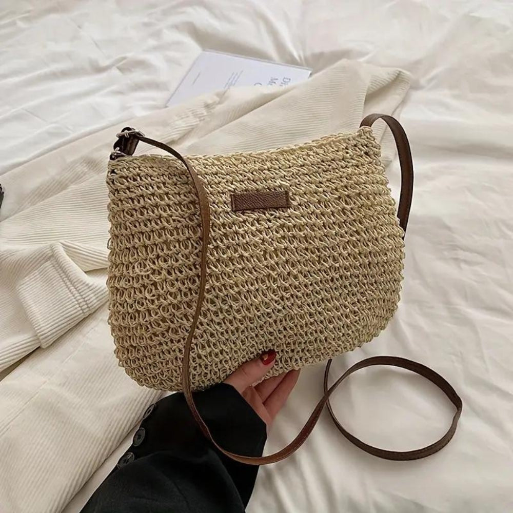 Lajah - Gewebte Schultertasche mit Reißverschluss für den Sommer, verstellbar und zeitlos