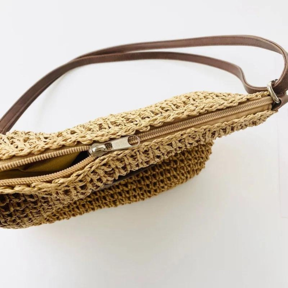 Lajah - Gewebte Schultertasche mit Reißverschluss für den Sommer, verstellbar und zeitlos