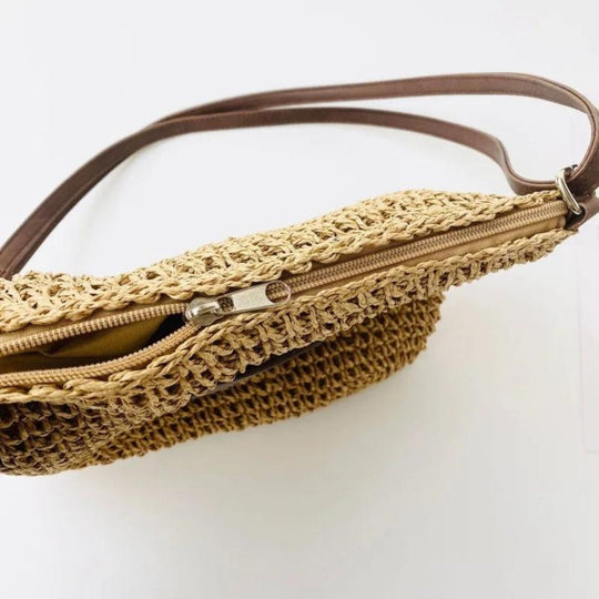 Lajah - Gewebte Schultertasche mit Reißverschluss für den Sommer, verstellbar und zeitlos