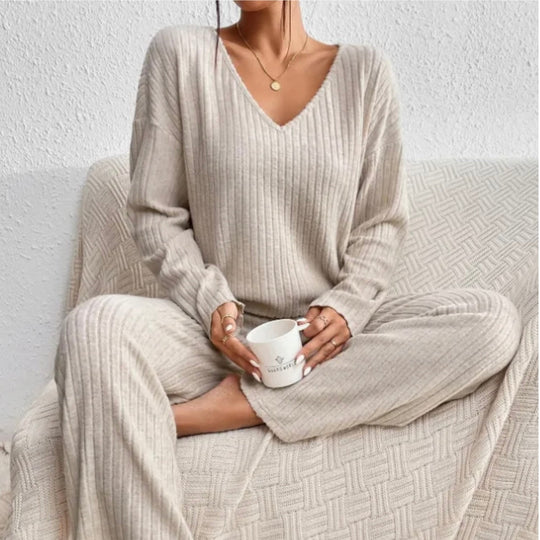 Cathy - Bequemes Zweiteiliges Set aus Rippstrick