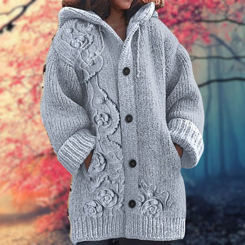 Janet - Warmer Damen-Pullover mit Knopfleiste und Kapuze