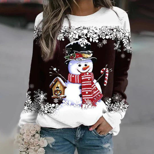 Elise - Schneemann Weihnachts-Print Sweatshirt