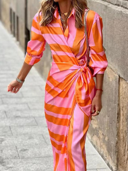 Bernice - Gestreiftes Midi-Hemdkleid