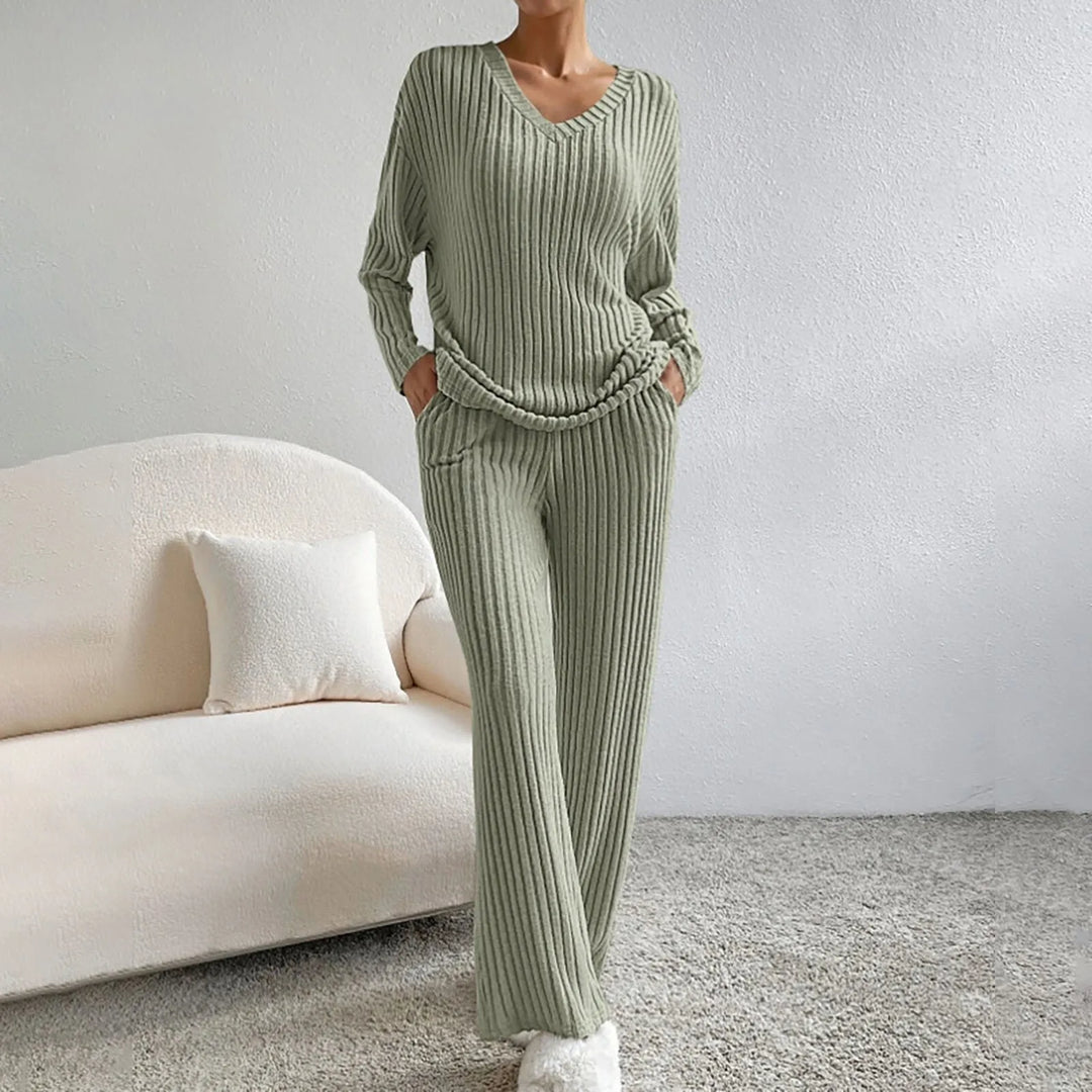 Cathy - Bequemes Zweiteiliges Set aus Rippstrick
