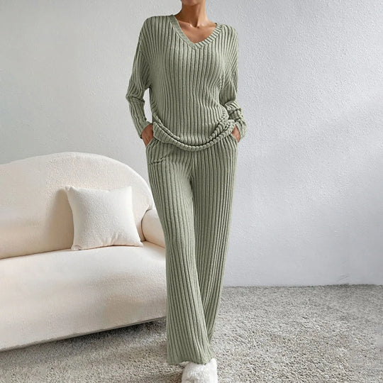 Cathy - Bequemes Zweiteiliges Set aus Rippstrick