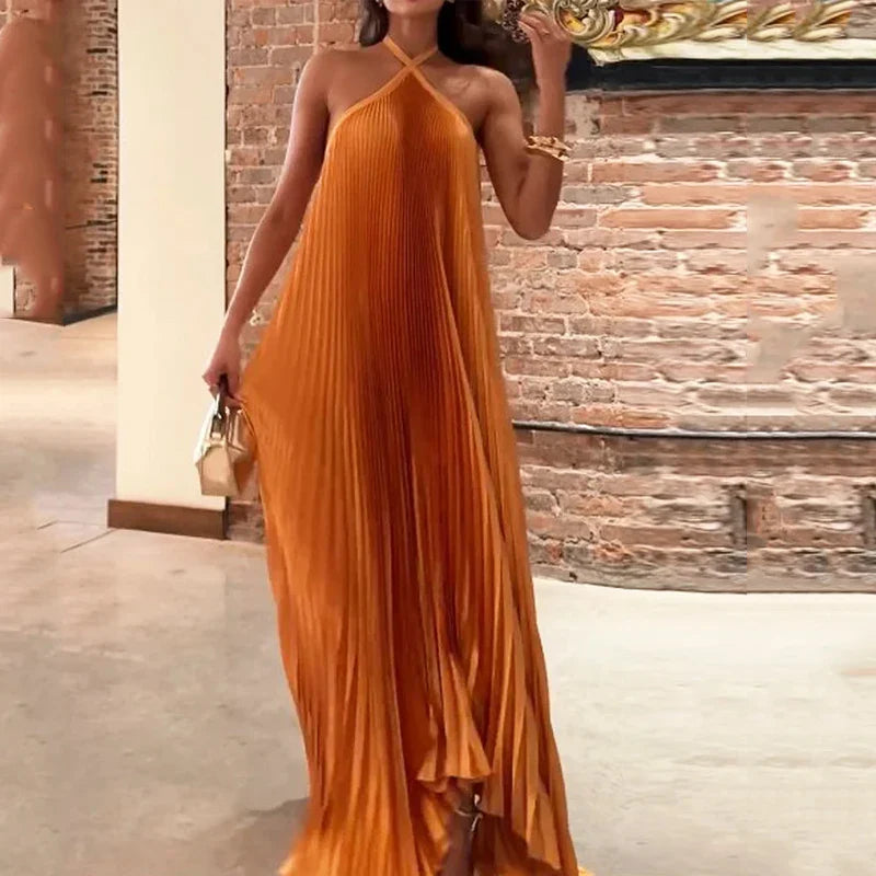Kyla - Schickes plissiertes Neckholder-Maxikleid