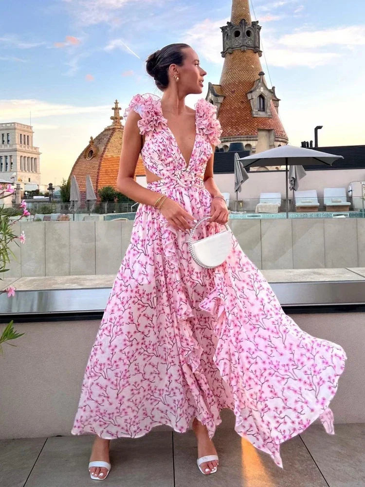 Lexi - Elegantes rückenfreies Maxikleid mit Rüschen