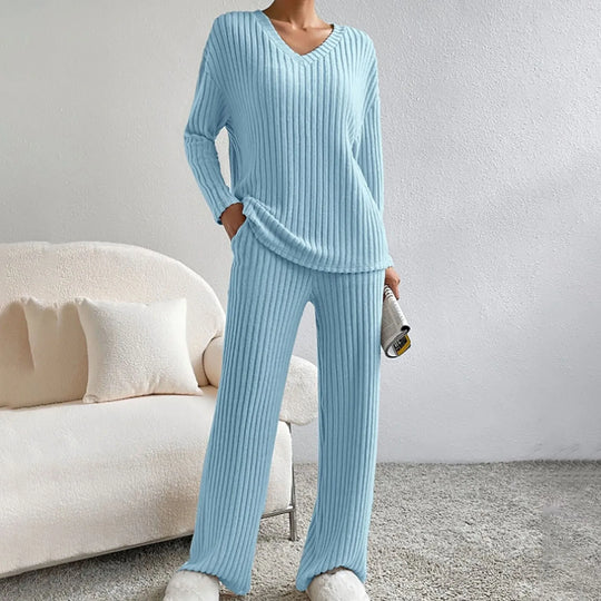 Cathy - Bequemes Zweiteiliges Set aus Rippstrick