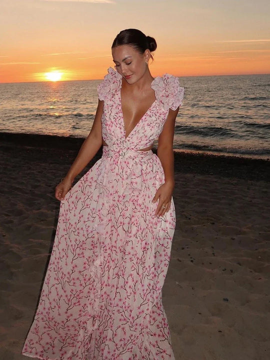 Lexi - Elegantes rückenfreies Maxikleid mit Rüschen