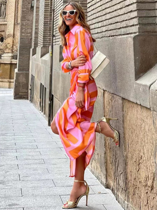 Bernice - Gestreiftes Midi-Hemdkleid