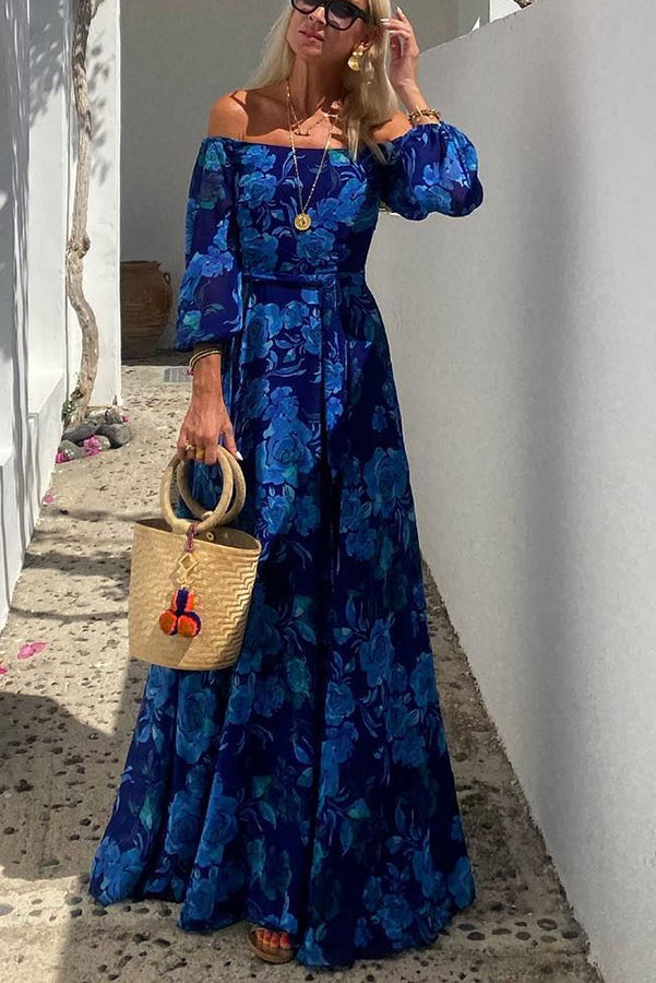 Penelope - Florales schulterfreies Maxikleid