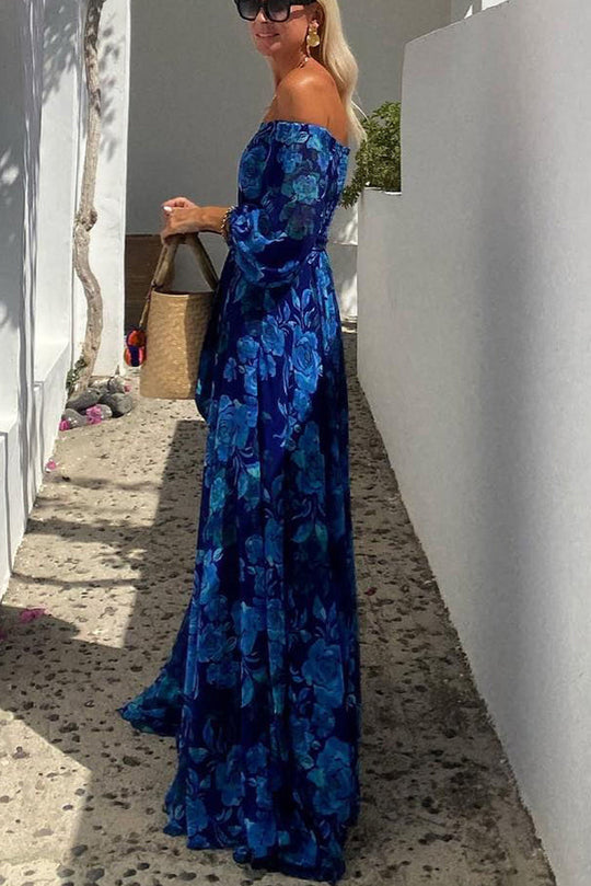 Penelope - Florales schulterfreies Maxikleid